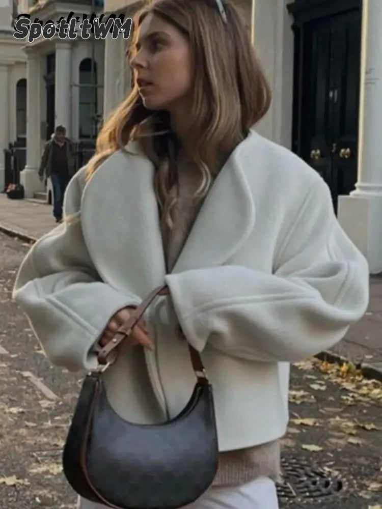 Cappotto corto casual in lana da donna - Giacca cardigan da strada a maniche lunghe con scollo a V per l'autunno e l'inverno