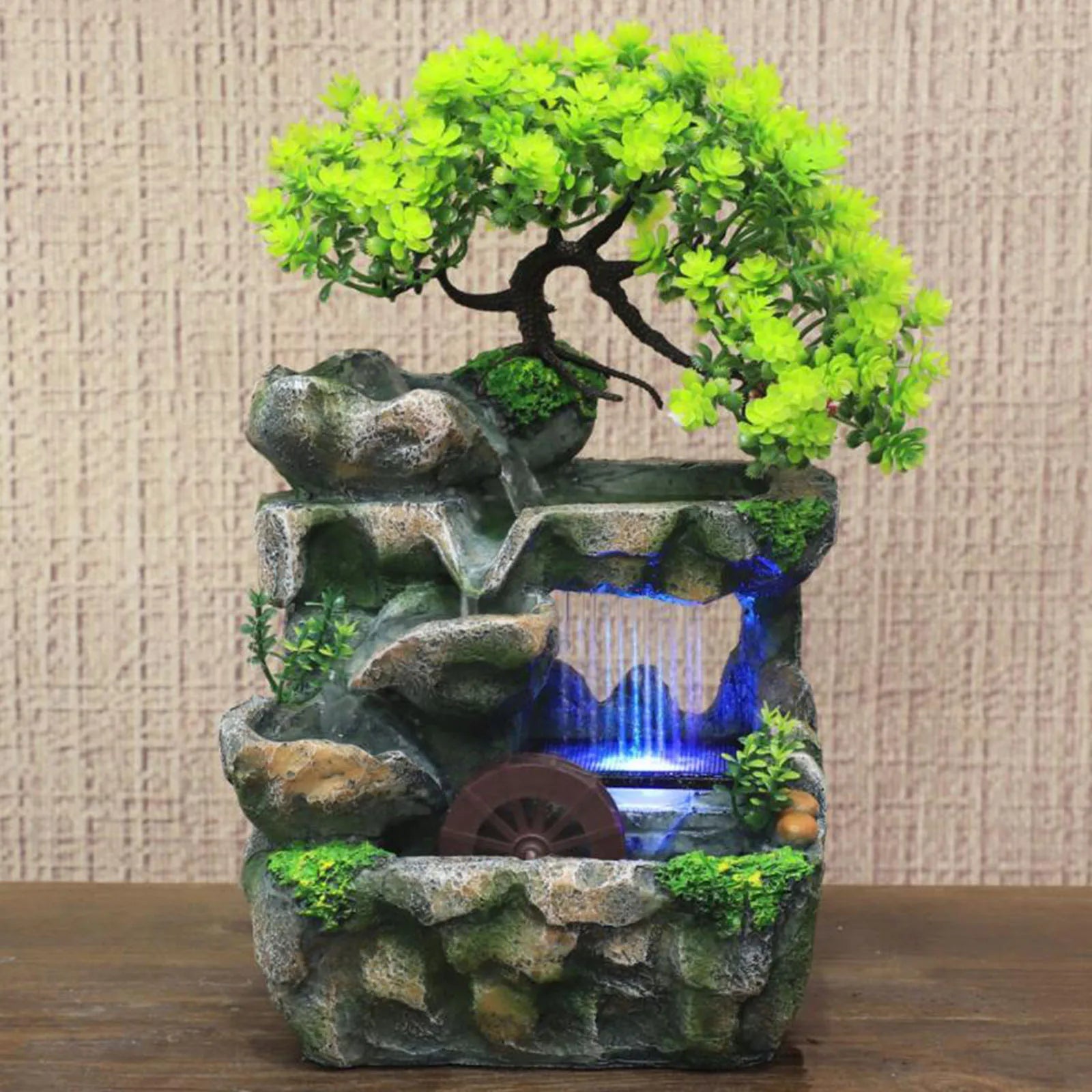 Illuminated Waterfall Fountain with Rockery and Tree Ornament