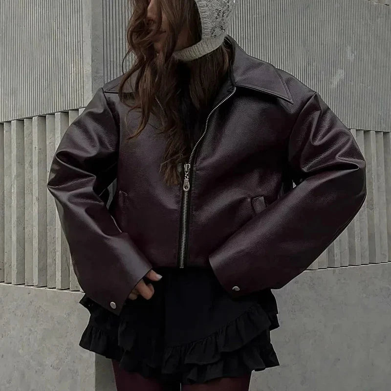 Raven Jacket - Dámská červená kožená streetwear bunda