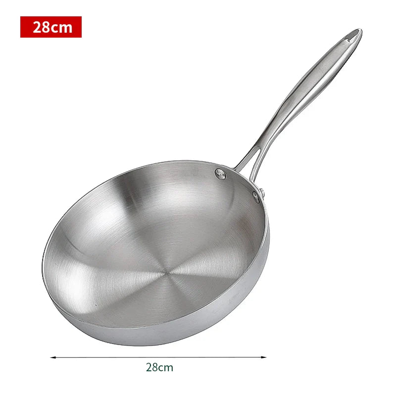 304 Stainless Steel Frying Pan – Non-Stick, Uncoated Cookware for Gas Stoves and Induction Cookers, 28cm