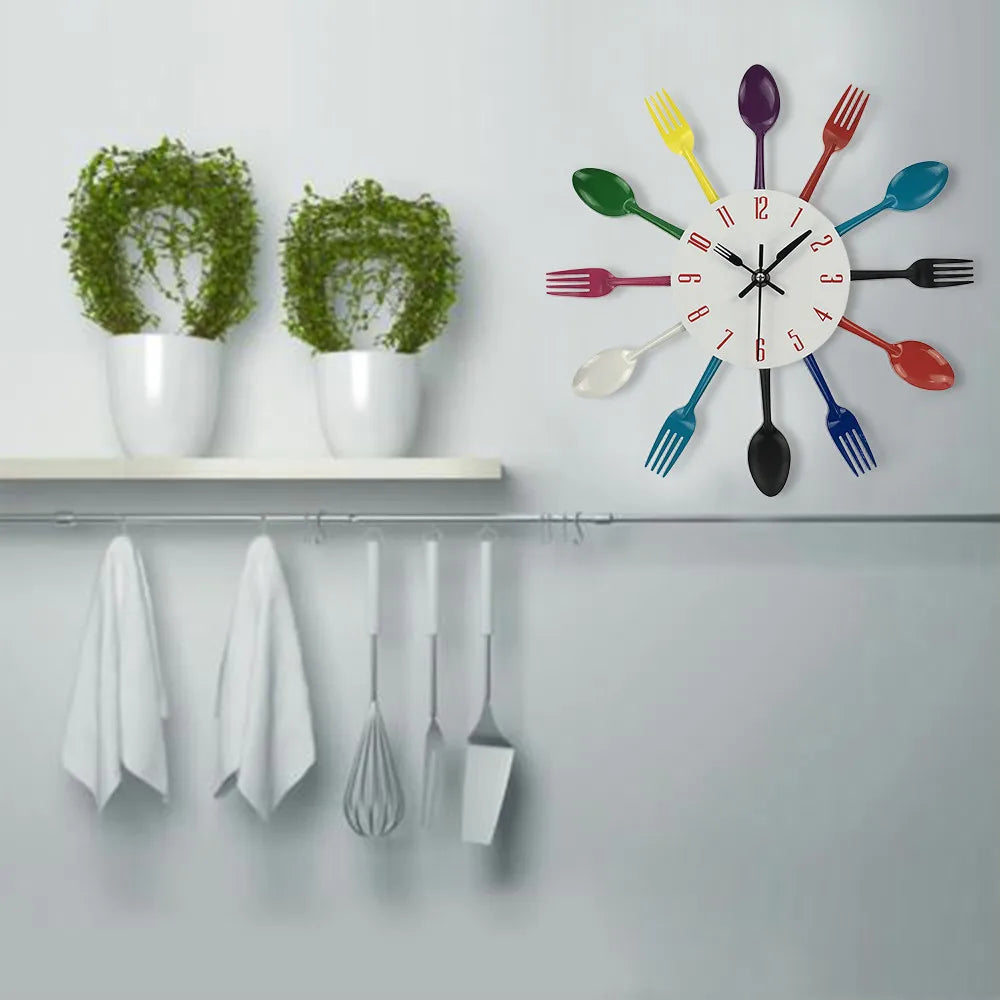 Multicolor Cutlery Wall Clock Design