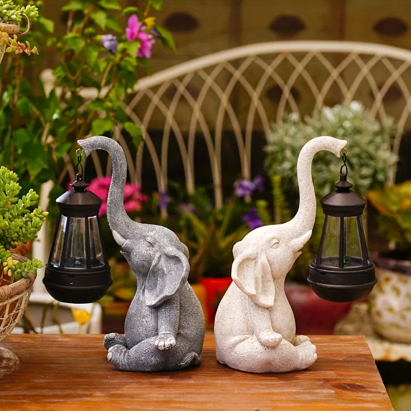 Elefant med Solar Lanterne Have Skulptur Ornament