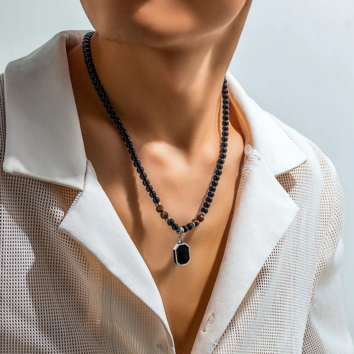 Collier de perles en onyx noir