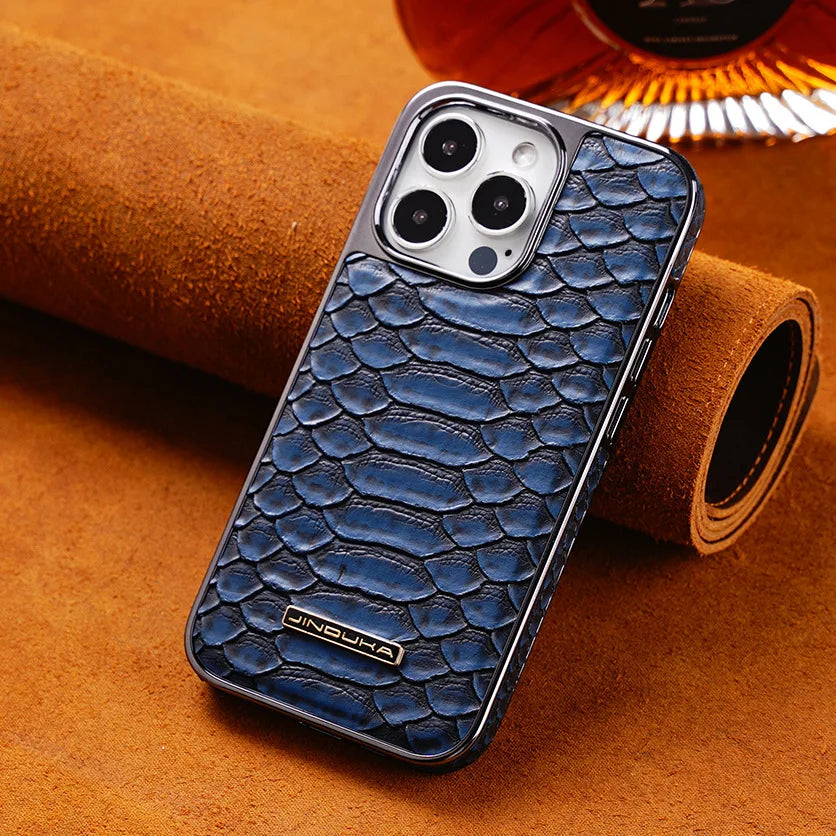 Funda de teléfono de cuero con textura de piel de serpiente para iPhone