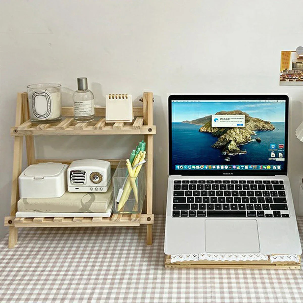 Wooden Double-Layer Folding Shelf