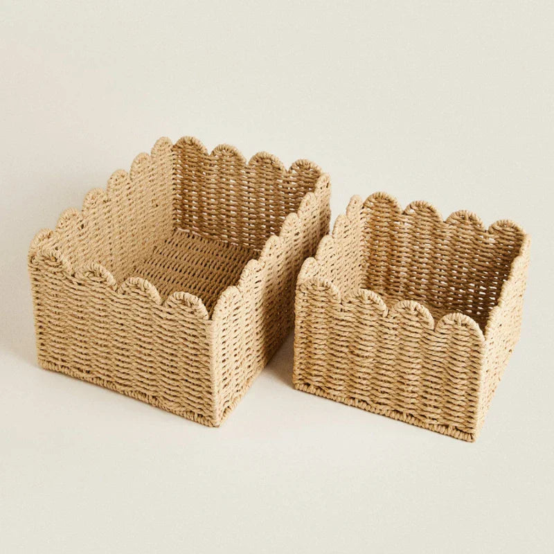 Panier de rangement en osier tissé à pétoncles naturels - 3 tailles