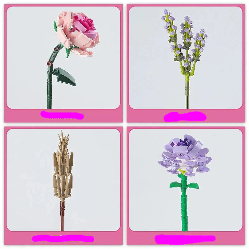 Kit de Blocos de Construção de Flores Mini Rosa Lavanda da Sara – Decoração Criativa para Casa e Ideia de Presente