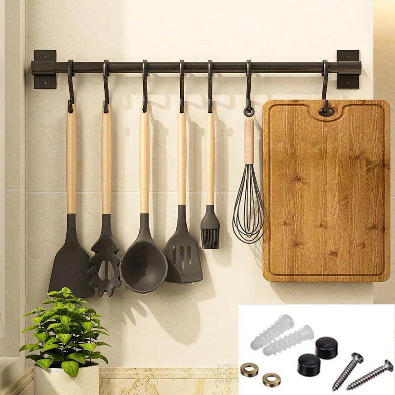 Ganchera de Cocina Negra Mate de Sara – Organizador de Utensilios de Cocina que Ahorra Espacio con Diseño de Aluminio Duradero