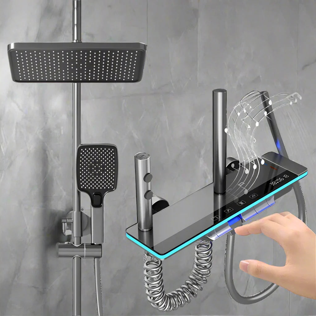 Elegant Sara Grey Shower Set – LED Digital Mixer with Wall-Mounted Bathtub System