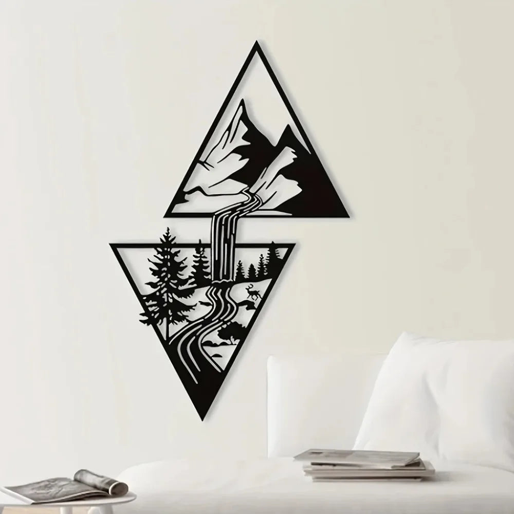 Decoração de Parede em Metal com Paisagem de Montanha