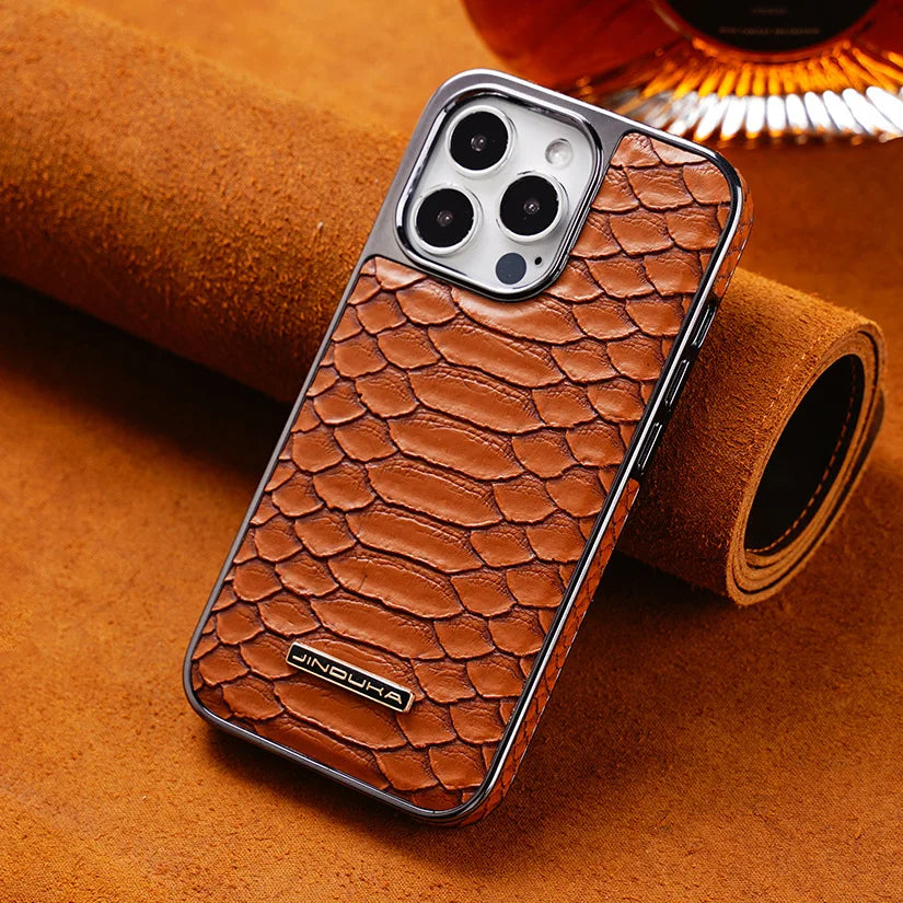 Funda de teléfono de cuero con textura de piel de serpiente para iPhone