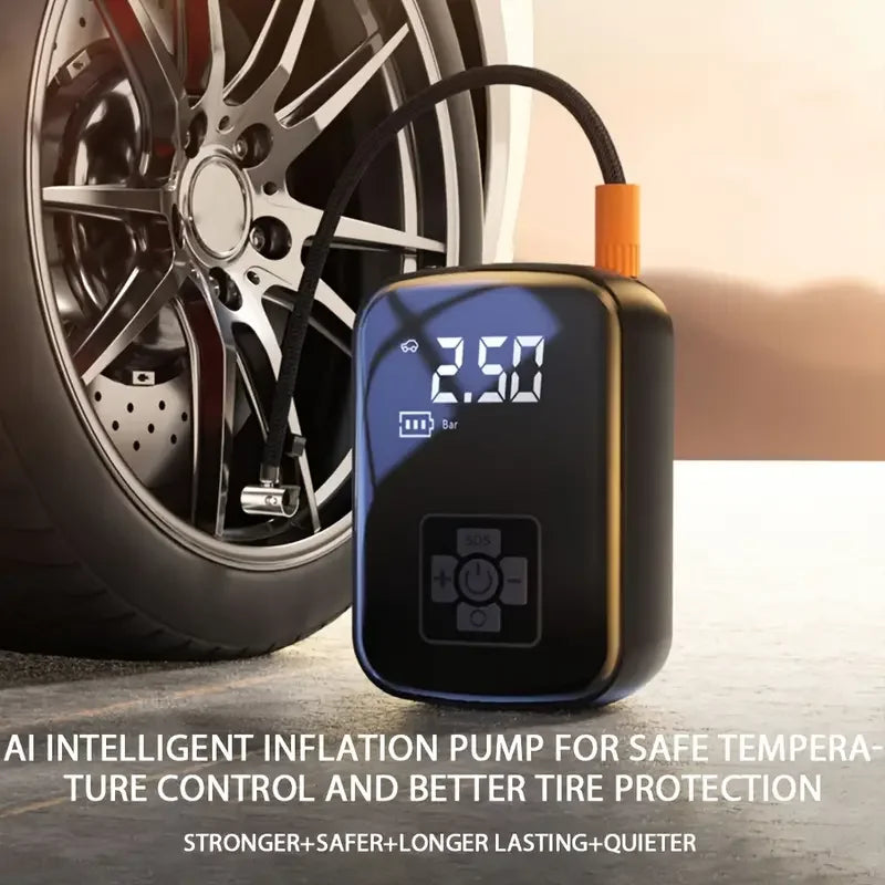 Compressore d'aria per auto wireless - Pompa elettrica per gonfiaggio di pneumatici da 100 W per moto, bicicletta, gonfiatore di pneumatici per auto e palloni con illuminazione e misurazione della pressione