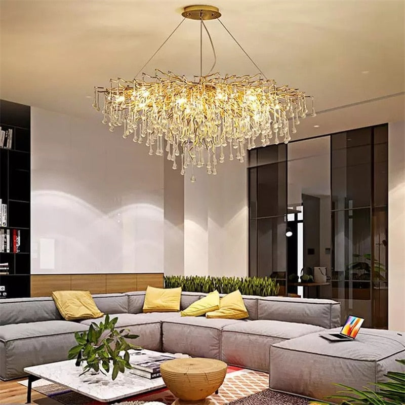 Modern Golden Branches Crystal LED Chandelier