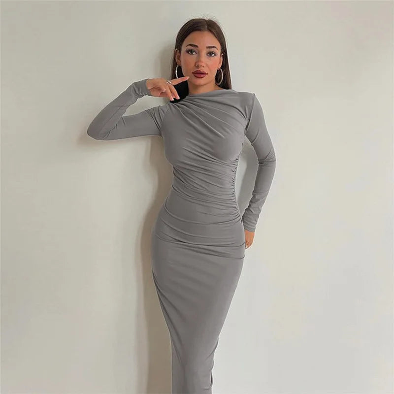 Høst Eleganse: Saras Sexy Rynket Bodycon Kjole for Klubb- og Festkvelder