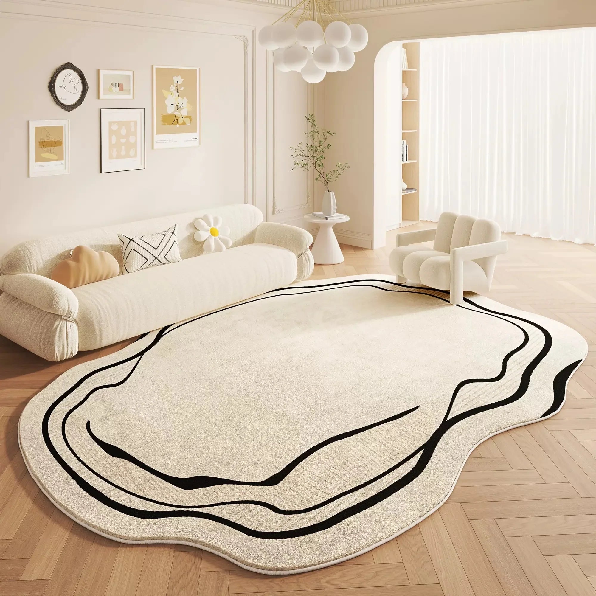 VIMAKA Crema Alfombra de Imitación de Cachemira de Lujo – Suave, Elegante y Resistente a la Suciedad