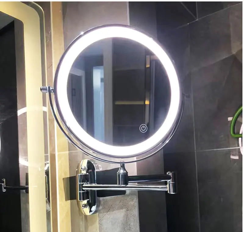 Espejo de aumento LED recargable negro para maquillaje y baño