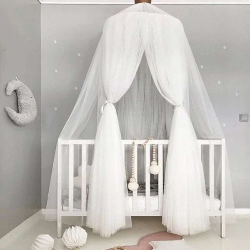 Ciel de lit en tulle pour enfants avec décoration d'étoiles - Blanc, Beige, Rose, Gris, Bleu et Violet