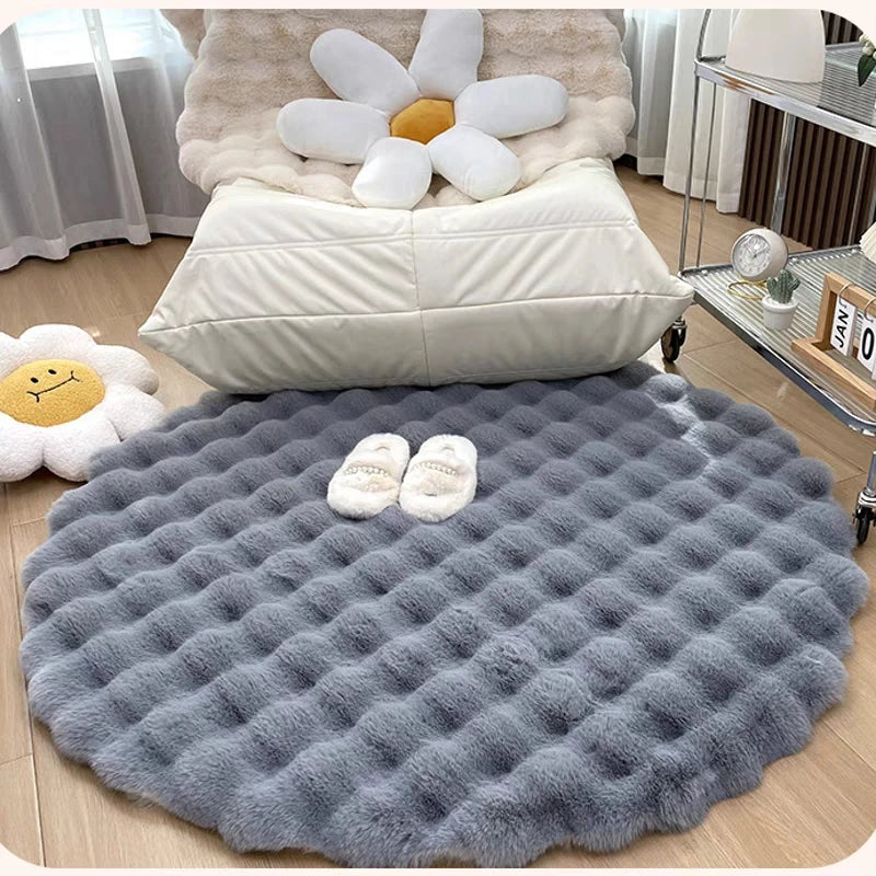 Tapis rond nordique à poils longs, moelleux et super doux, blanc, beige, ivoire, vert sauge et gris