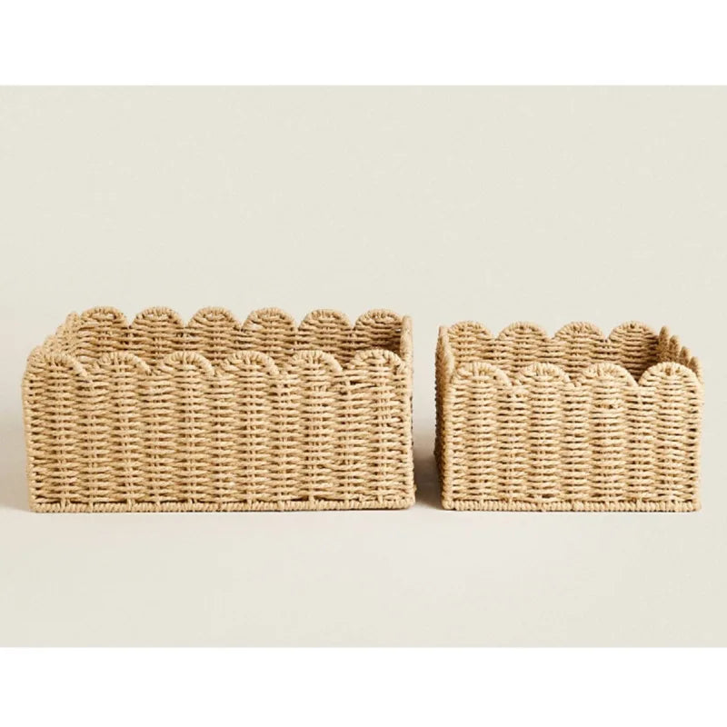 Natural Scallop Woven Wicker Storage Basket - 3 Sizes