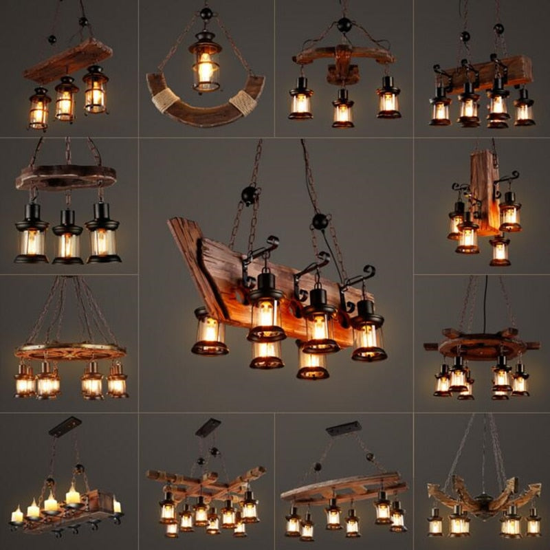 Antique Industrial Retro Wood LED Ceiling