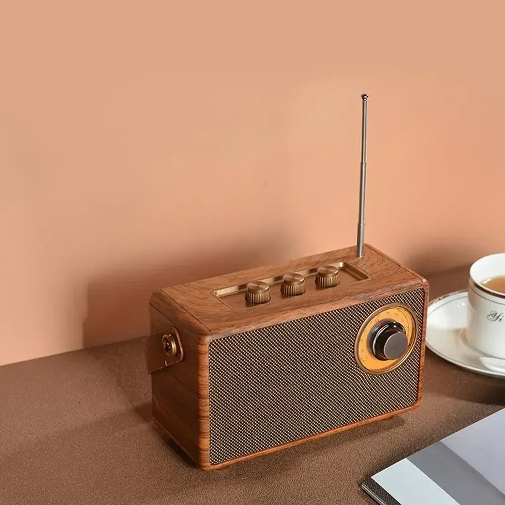 Altifalante Bluetooth Retro de Madeira 2024 - Estéreo Portátil Estiloso para Casa, Acampamento e Viagem