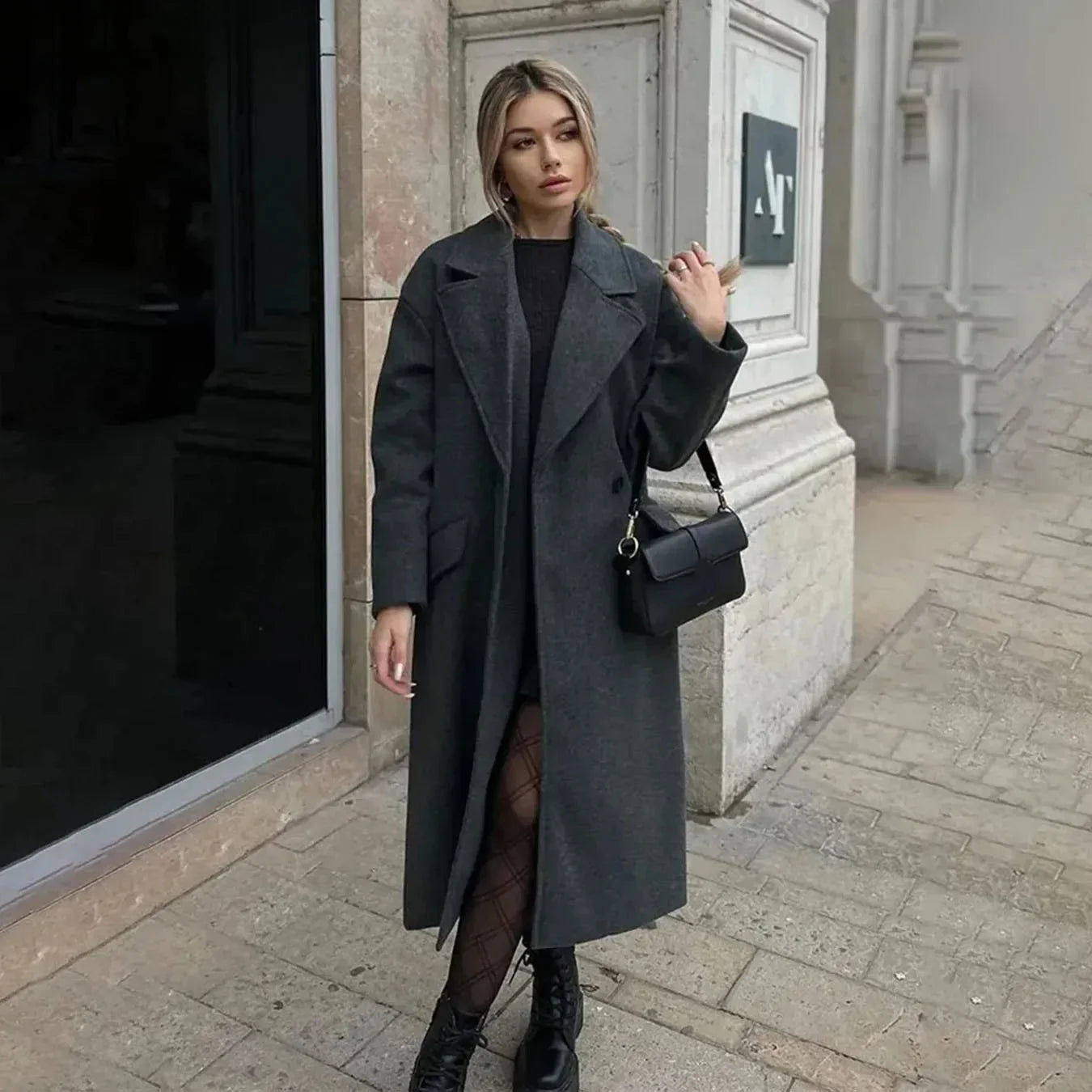 Sophia Giacca/Cappotto in Lana - Giacca Doppiopetto in Tweed con Scollo a V per l'Autunno/Inverno