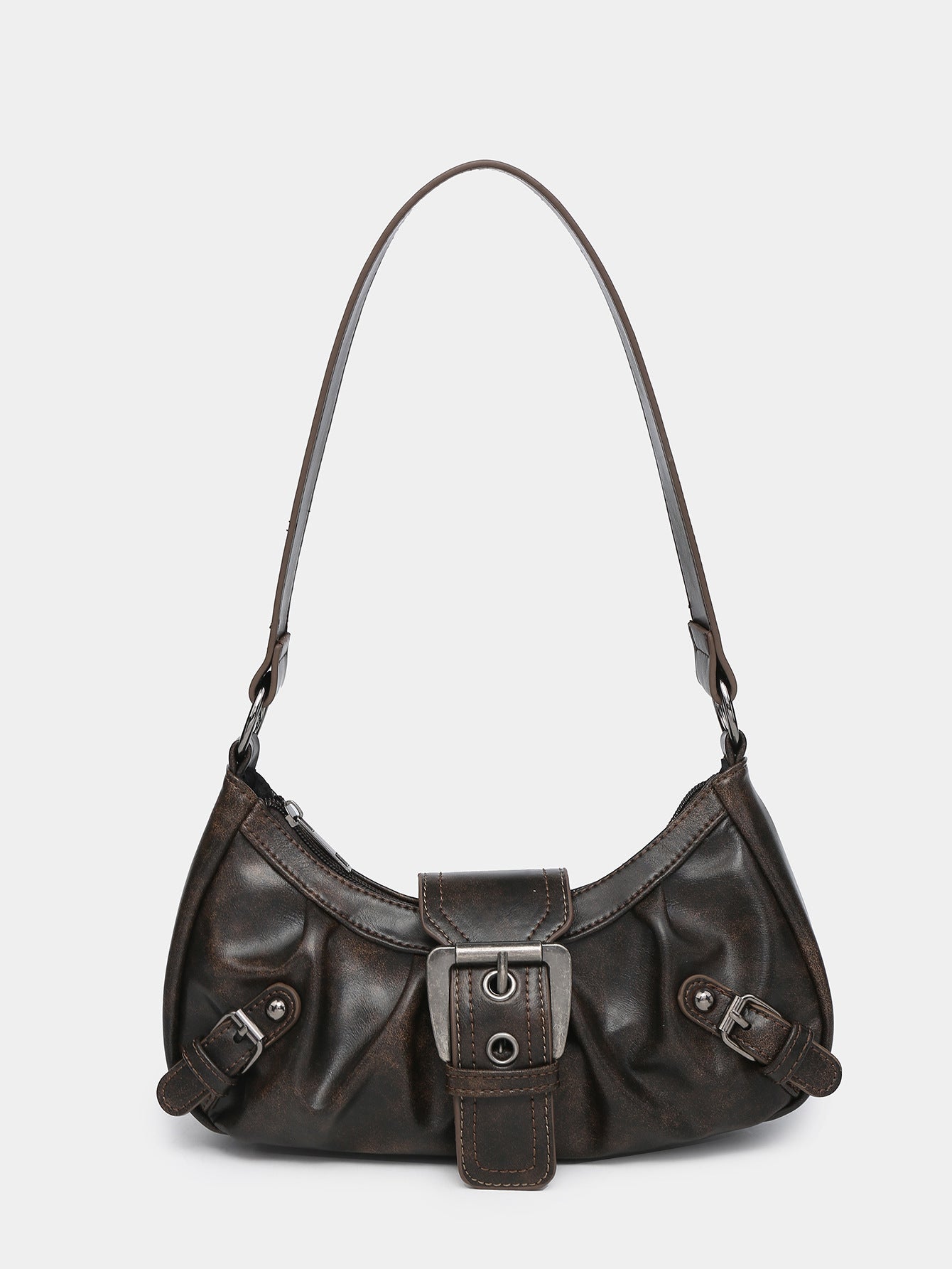 Cora Distressed Faux-Läder Spänne Hobo Väska