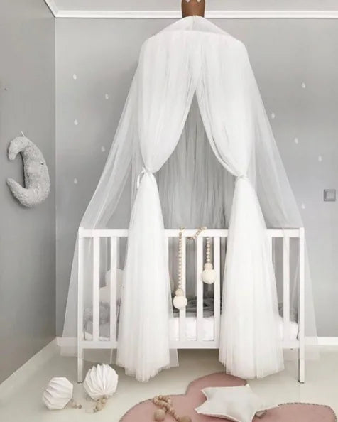 Ciel de lit en tulle pour enfants avec décoration d'étoiles - Blanc, Beige, Rose, Gris, Bleu et Violet