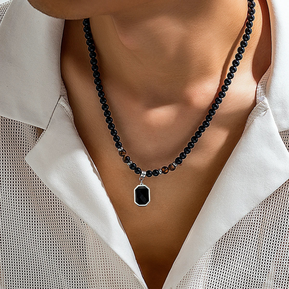 Collier de perles en onyx noir