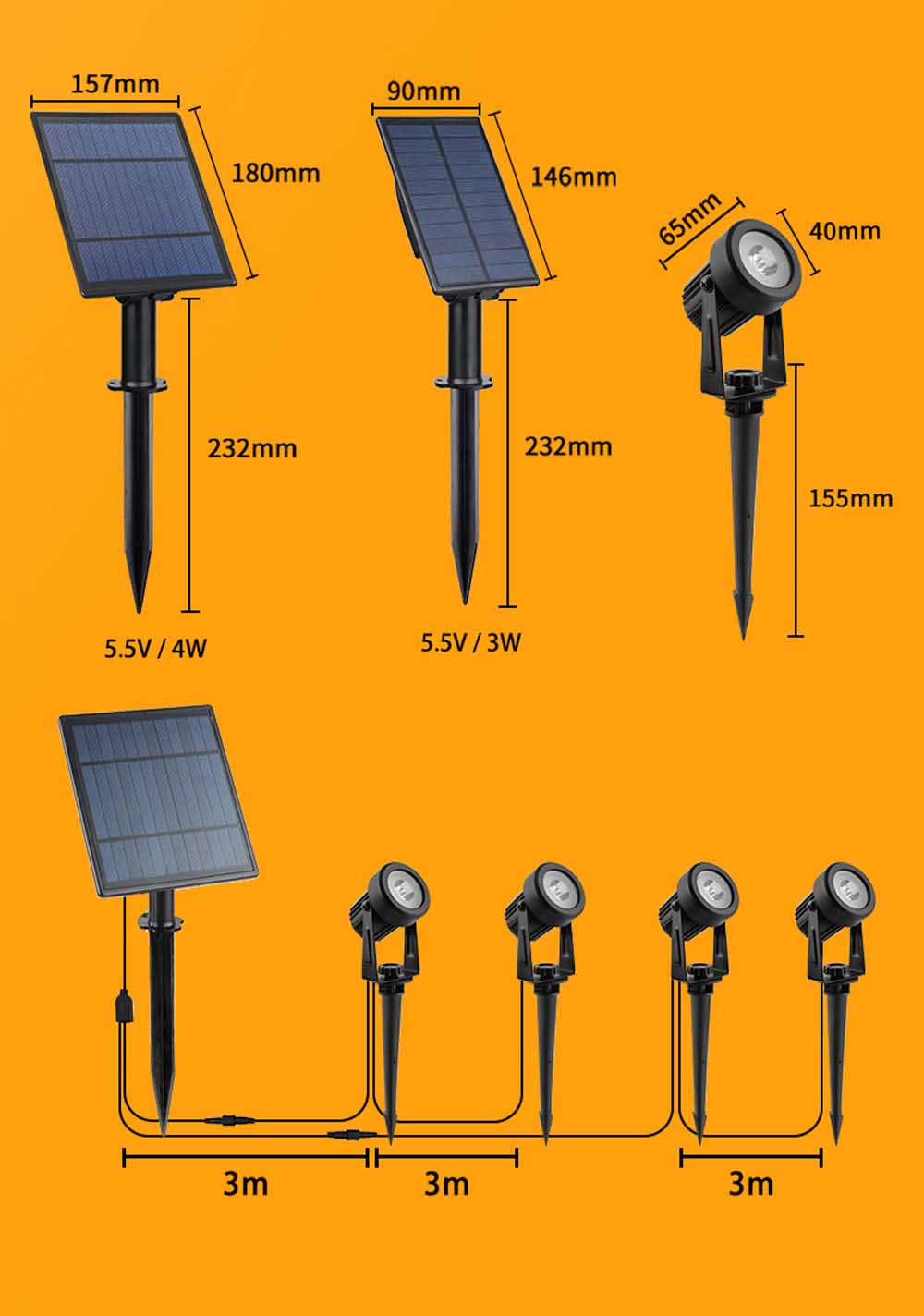 Solar Spotlight Vandtæt IP65 Solar Powered LED