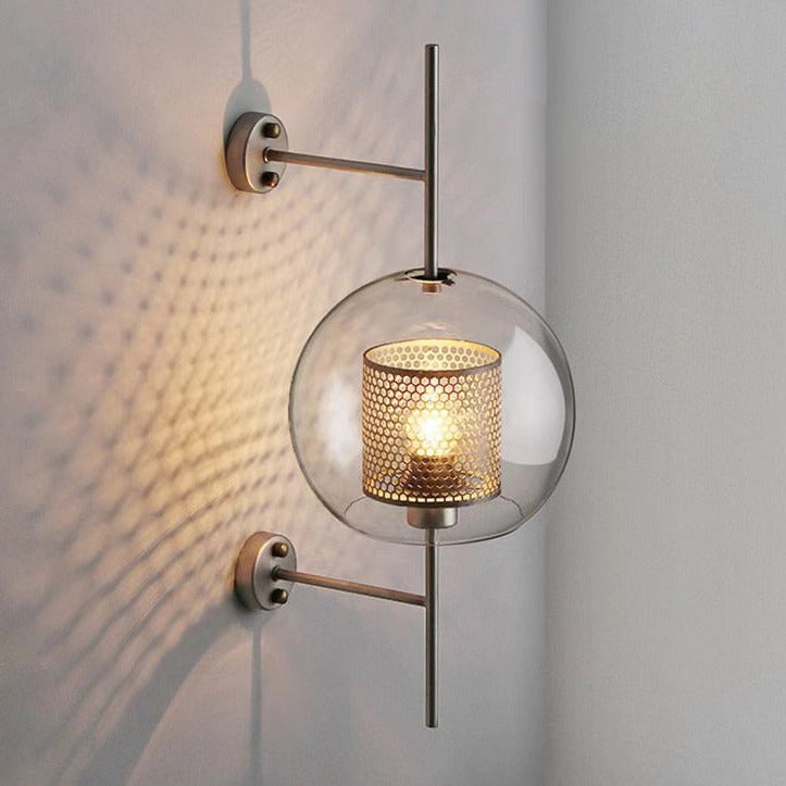 Moderne honeycomb messing og glass vegglampe