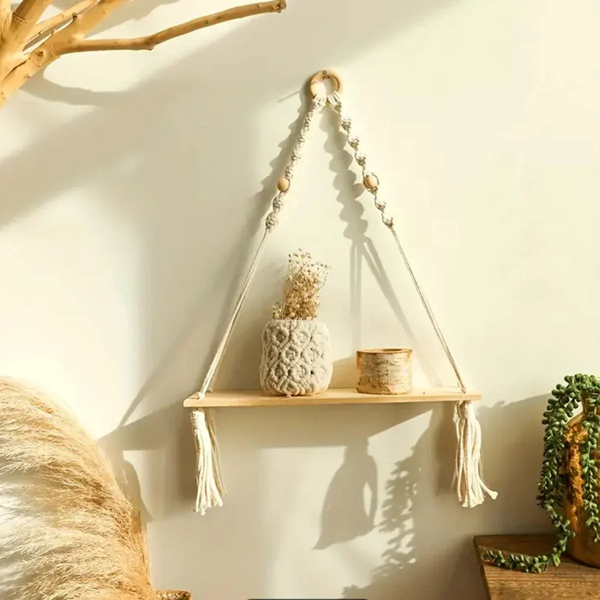 Boho Macrame Shelf Rustic Decor