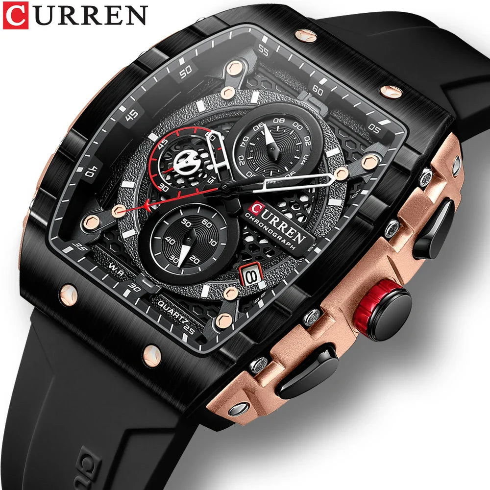 Luxe vierkant quartz herenhorloge - waterdicht lichtgevend chronograaf datumhorloge