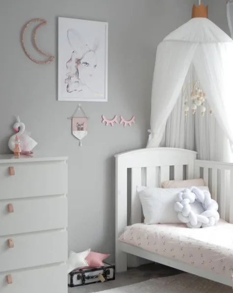 Ciel de lit en tulle pour enfants avec décoration d'étoiles - Blanc, Beige, Rose, Gris, Bleu et Violet