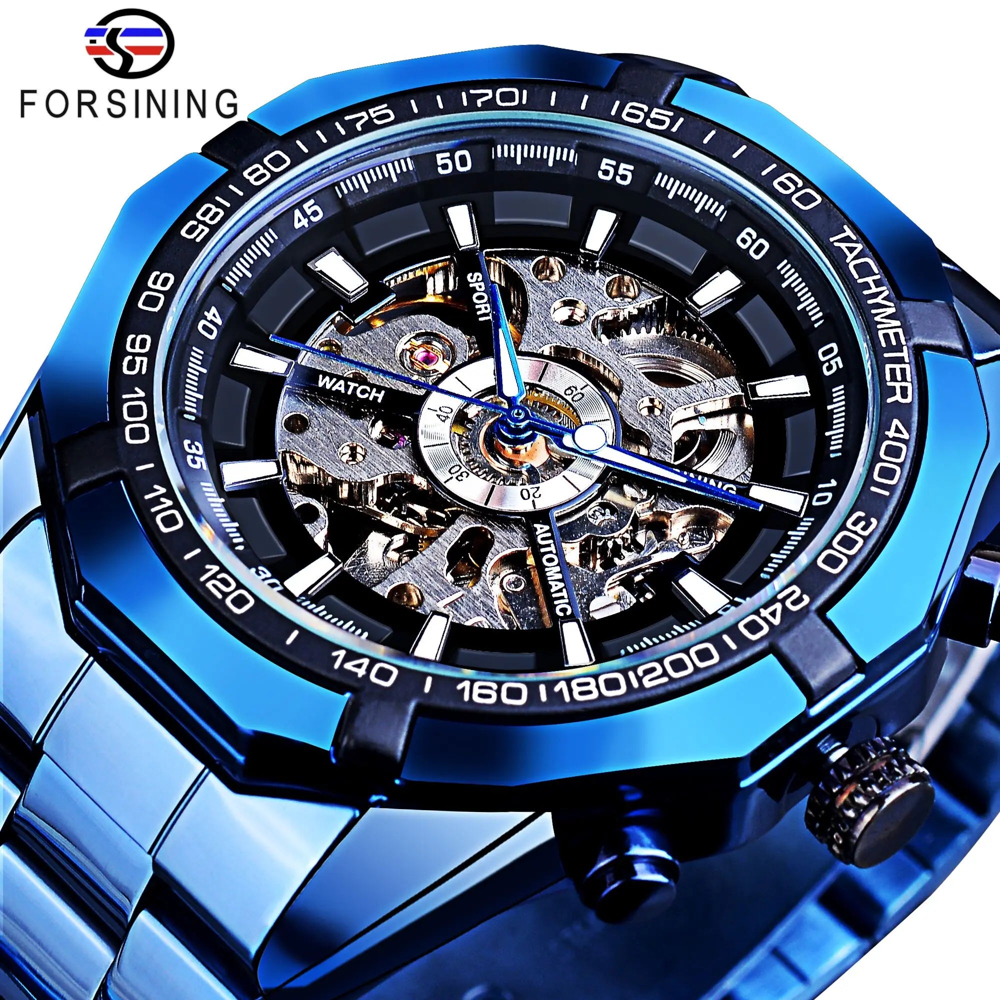 Stainless Steel Waterproof Men's Skeleton Watches -  Transparent Mechanical Sport Male Wrist Watches