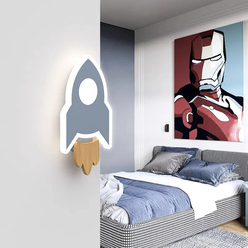 Lampe murale LED en forme de fusée de dessin animé