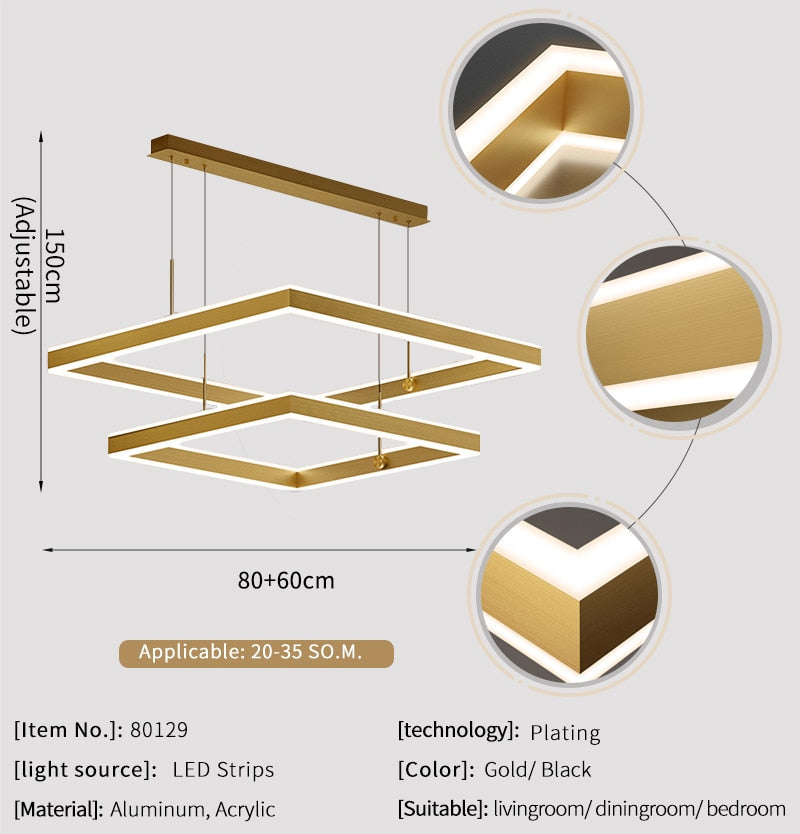 YLK Kare - Lustre led moderne pour salon design carré de luxe