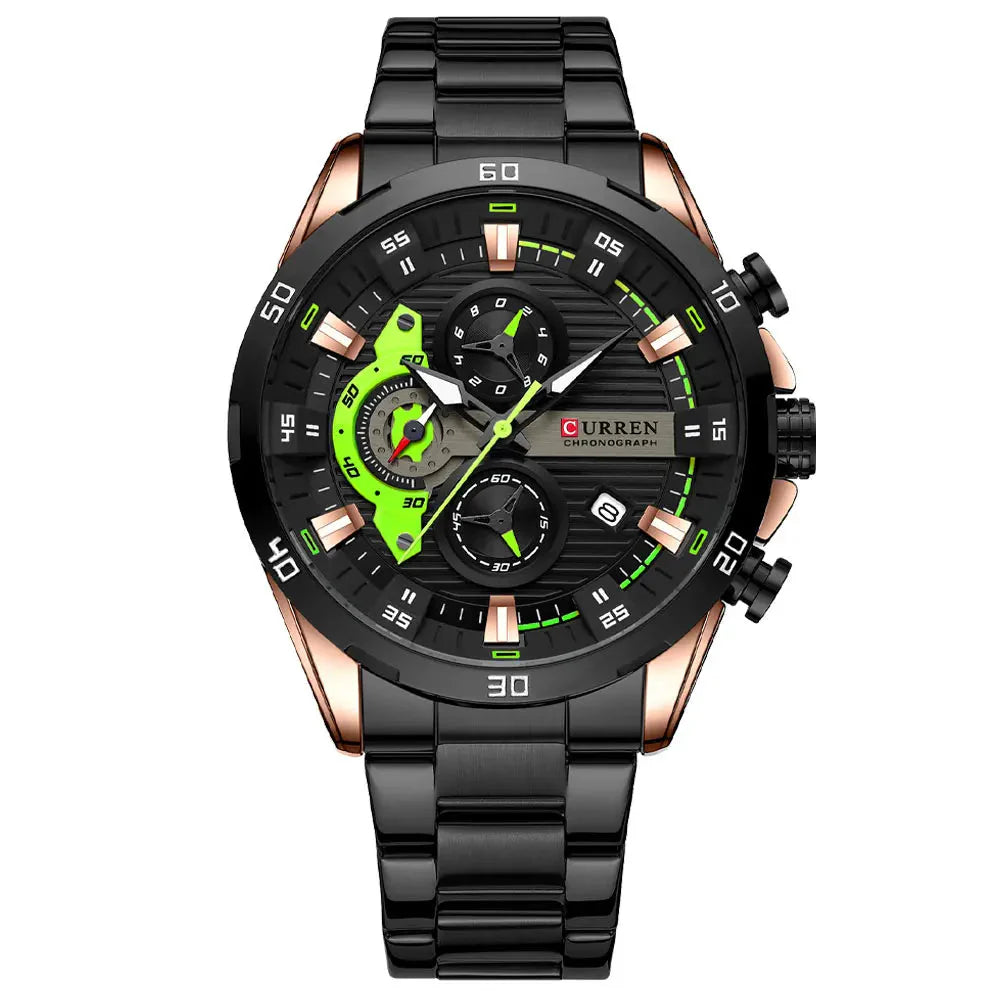 CURREN Stainless Steel Watches for Men - Creative Fashion Luminous Dial with Chronograph