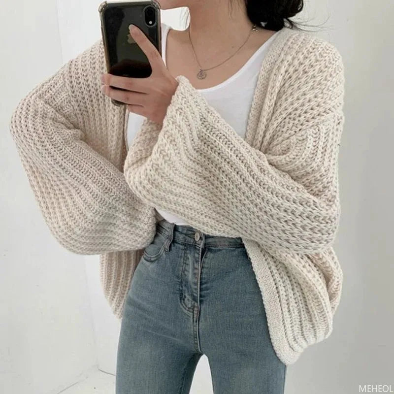 Fall Solid Color Knitted Cardigan - Women's Single Breasted Sweater