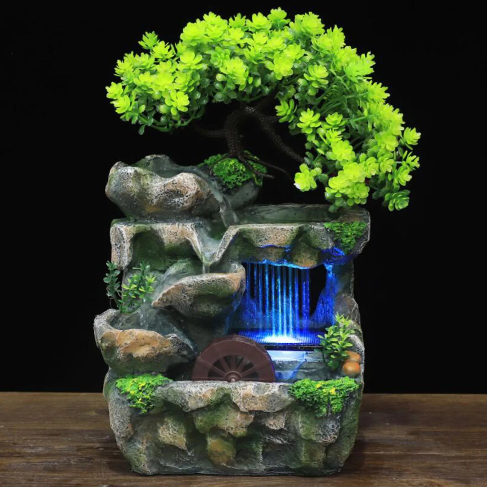 Illuminated Waterfall Fountain with Rockery and Tree Ornament