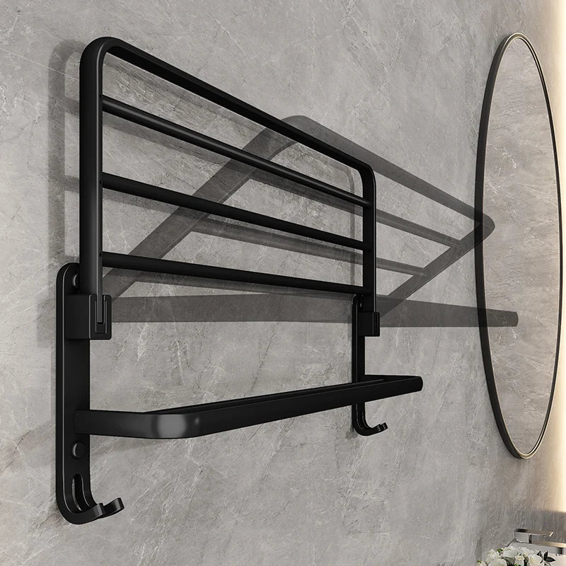 Matte Black 50CM Folding Towel Holder - Space-Saving Wall Mount Aluminum Rack