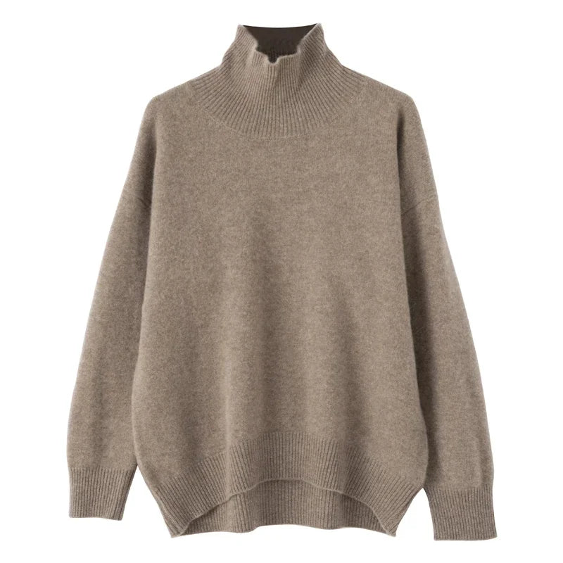 Women's 100% Wool Turtleneck Sweater - Loose Casual Jumper