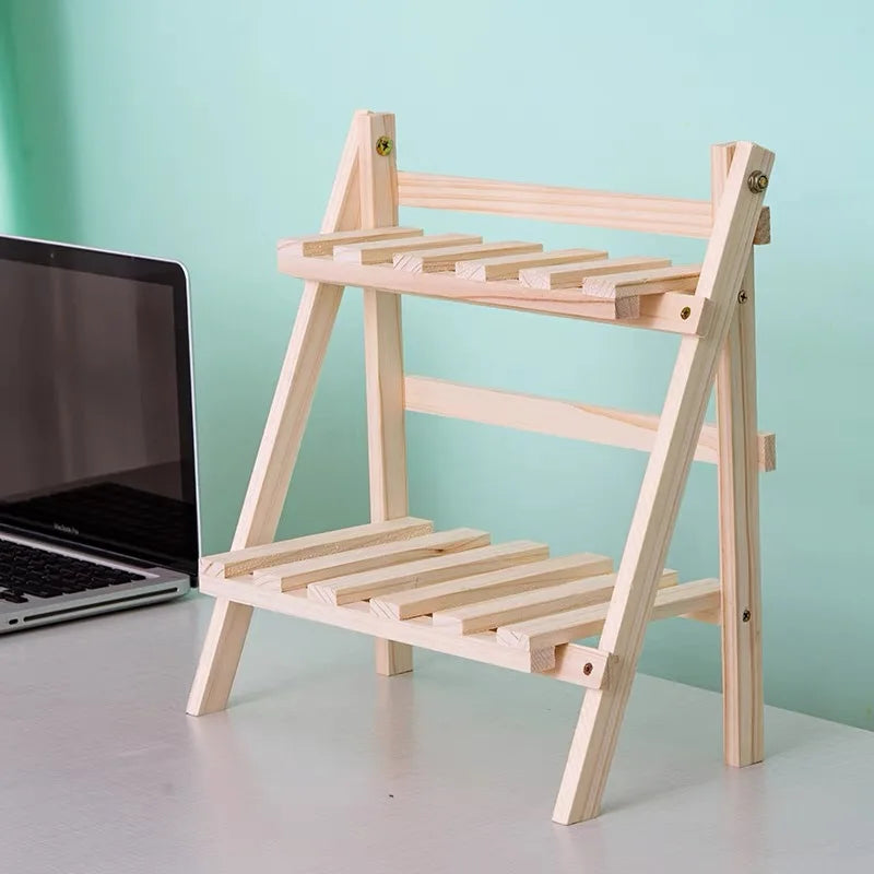 Wooden Double-Layer Folding Shelf