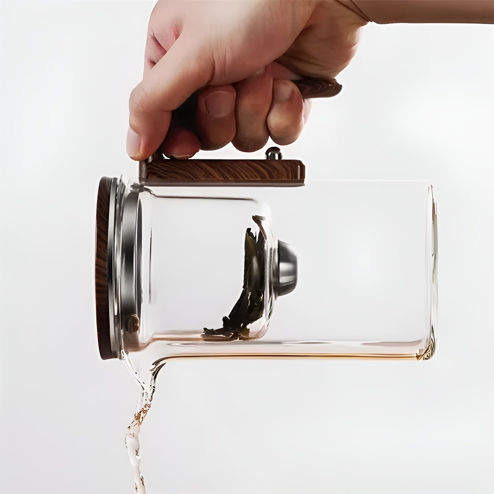 Glas Teapot med Trähandtag