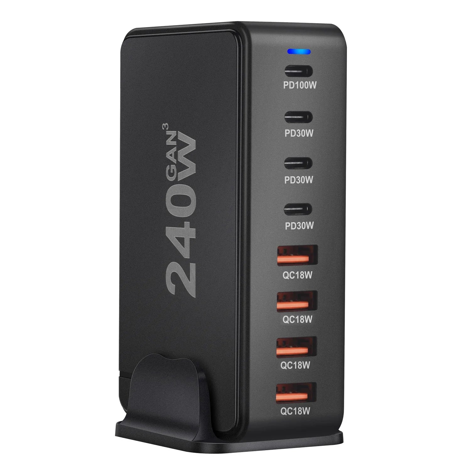 Încărcător Desktop GaN de 240W – Stație de Încărcare Rapidă 3.0 cu 8 Porturi USB Type C PD pentru Dispozitive Mobile, Laptopuri și Altele