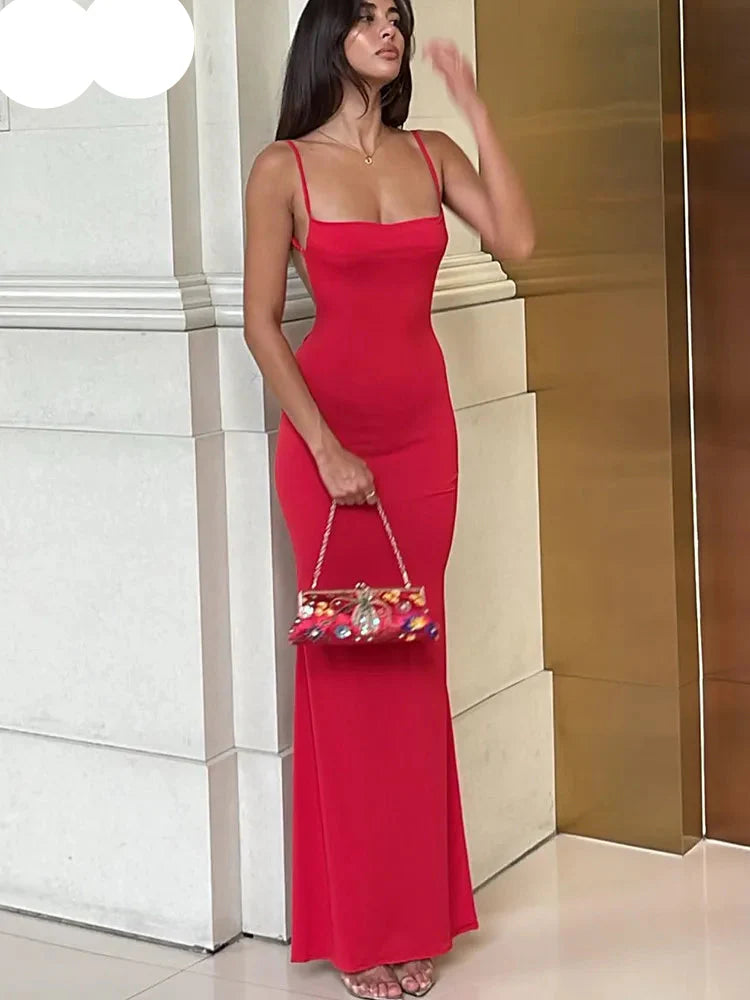 Sara 2024 Spring Sleeveless Backless Bodycon Maxi Dress for Women