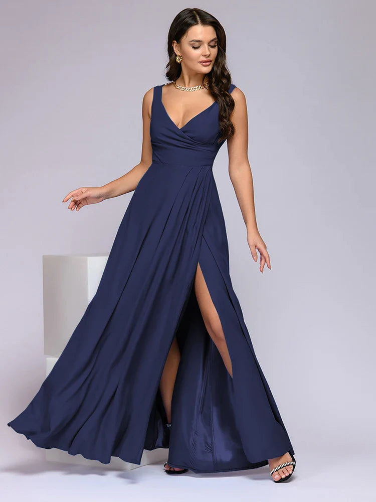 Sara Elegant Spring Summer Dress 2024 | Sexy Deep V Neck Sleeveless Slit Maxi