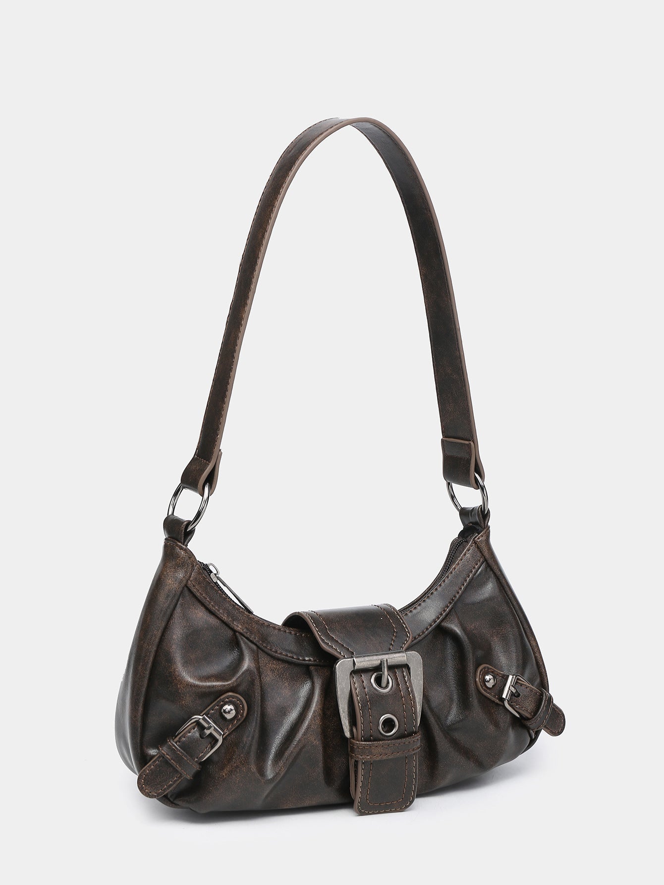 Cora Distressed Faux-Läder Spänne Hobo Väska