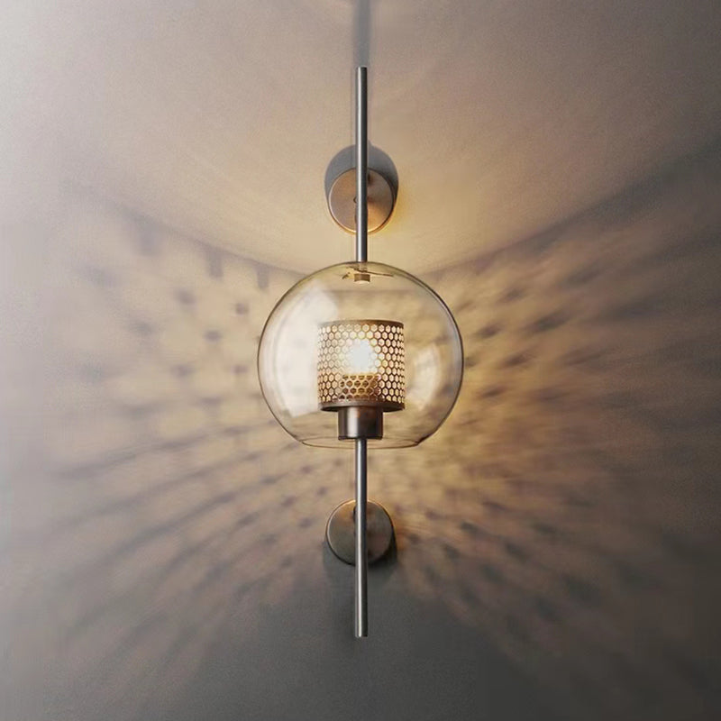 Moderne honeycomb messing og glass vegglampe