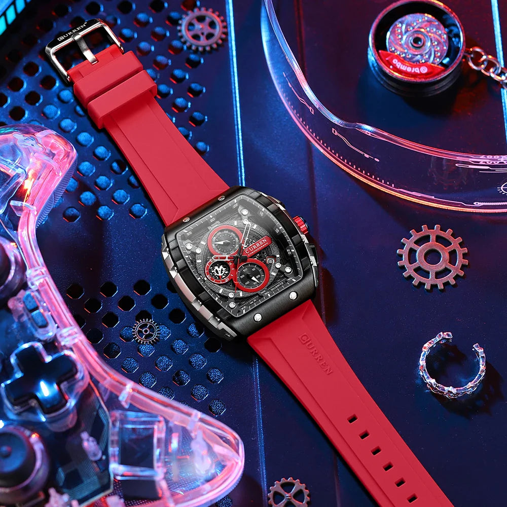 Reloj de cuarzo cuadrado de lujo para hombre - Reloj con fecha y cronógrafo luminoso resistente al agua